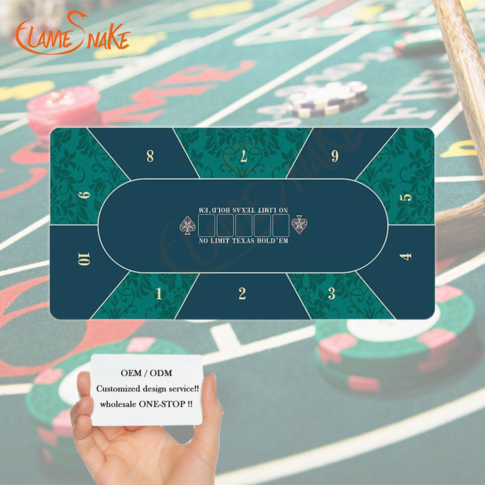 Custom 180*90*0.2cm Modern Style Waterproof Texas Hold'em Poker Table Mat Non-Slip Rubber Casino Playing Surface