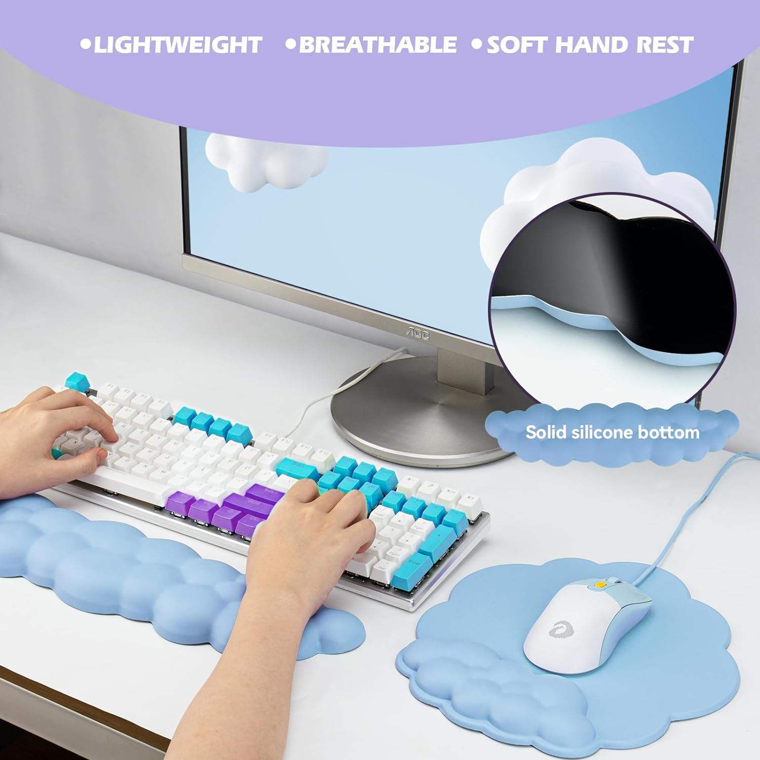 Keyboard Wrist Rest Gel Mouse Pad , Cloud Mouse Pad with Wrist Rest, Ergonomic Mouse Pad with Wrist Support