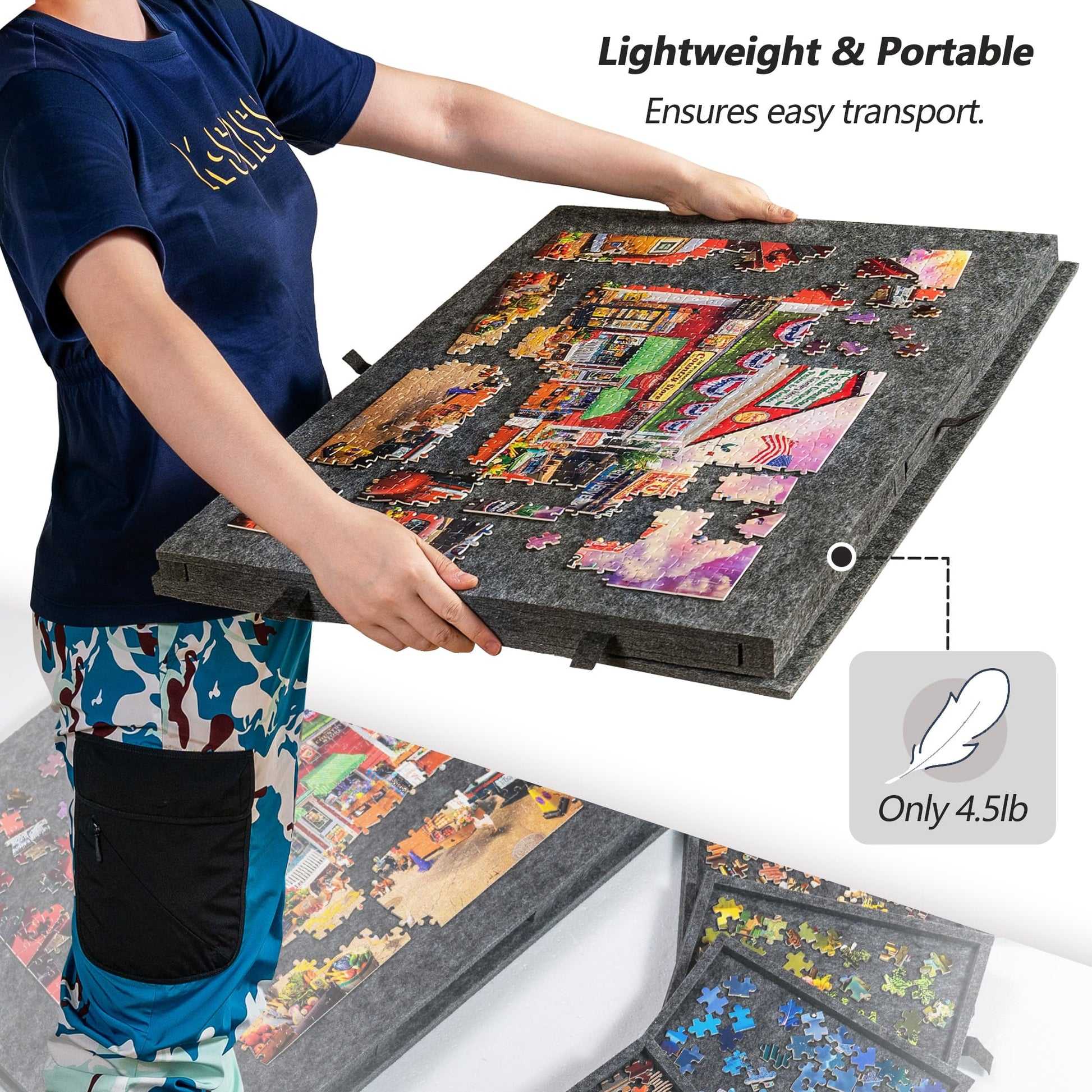 Portable Jigsaw Puzzle Table Felt Puzzle Plateau Tilting Puzzle Board for 1000-2000 Pieces with Non-Slip Felt Surface