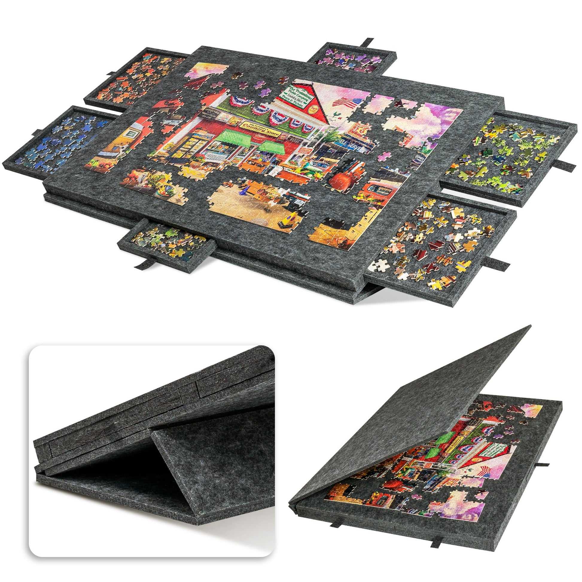 Portable Jigsaw Puzzle Table Felt Puzzle Plateau Tilting Puzzle Board for 1000-2000 Pieces with Non-Slip Felt Surface
