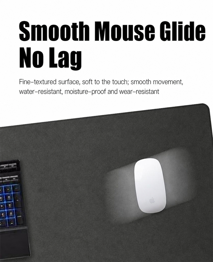 Custom 2-in-1 Leather Felt Separated Wireless Magnetic Computer Desk Mat with a Middle Compartment Large Office Mouse Pad