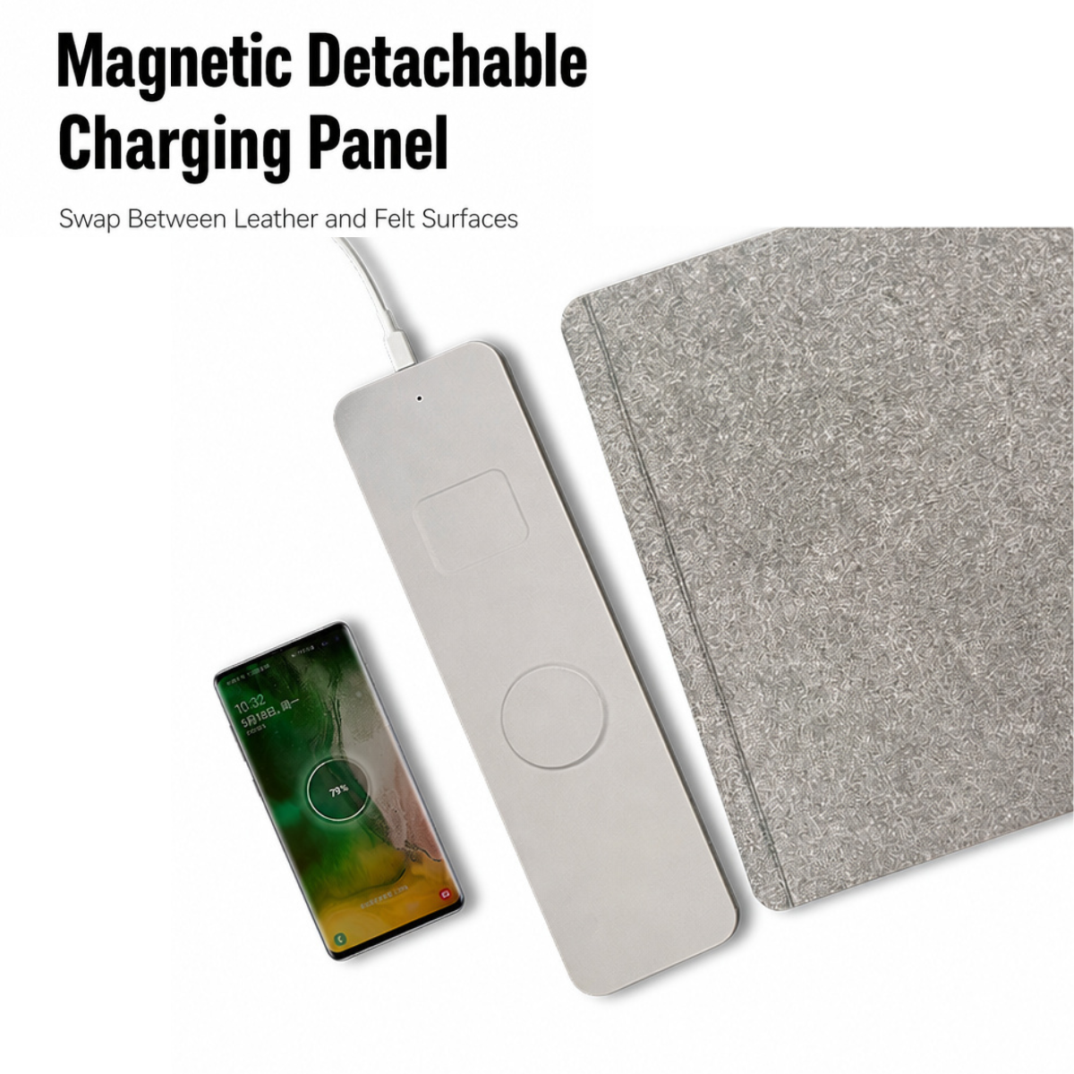 Custom 2-in-1 Leather Felt Separated Wireless Magnetic Computer Desk Mat with a Middle Compartment Large Office Mouse Pad