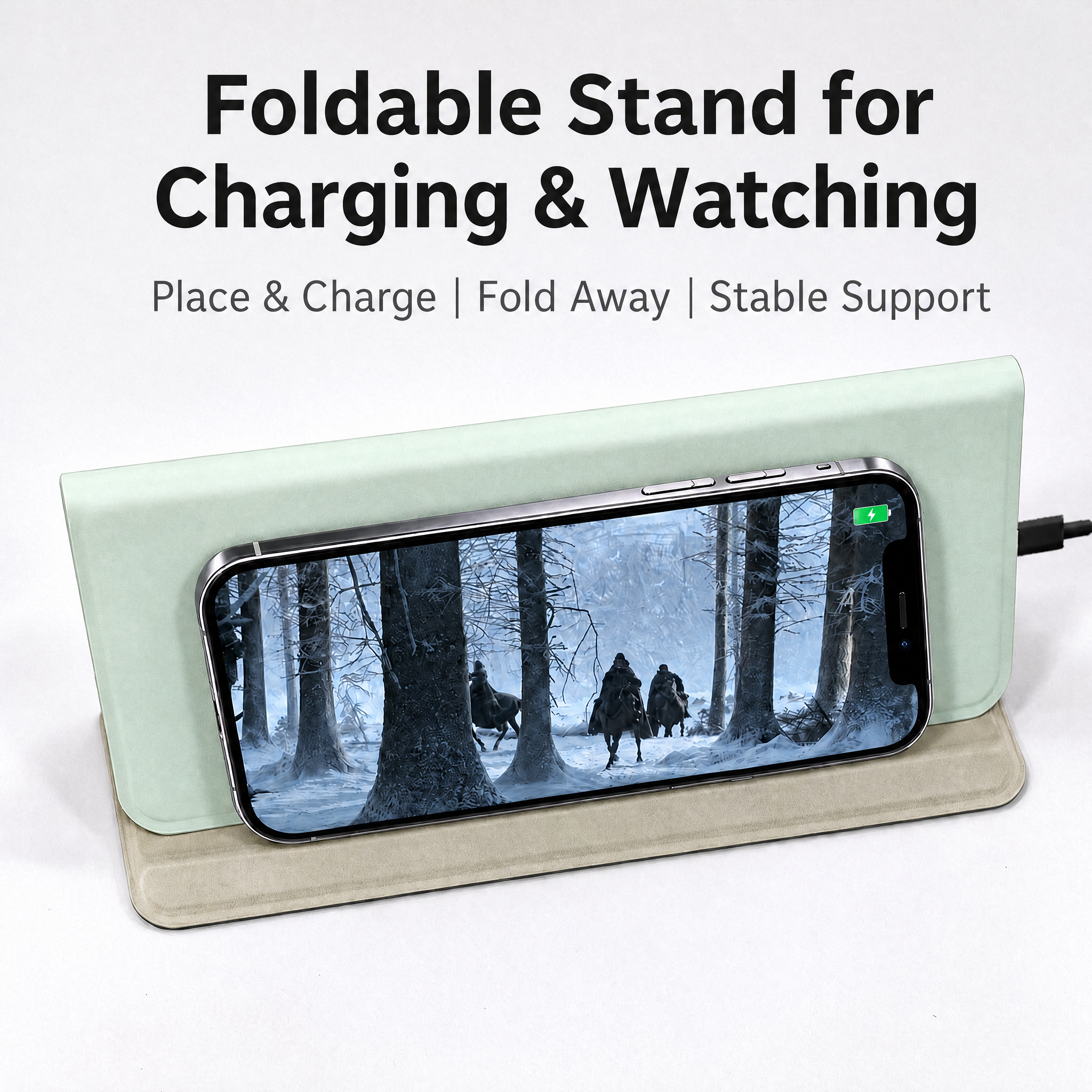 Tri Fold Wireless Charging Mouse Pad Leather Phone Stand Desk Mat Fast Charge Compact Travel Office Gift