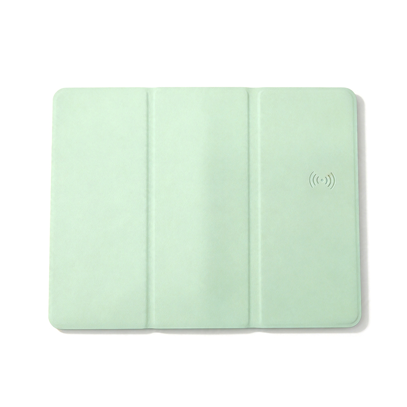 Tri Fold Wireless Charging Mouse Pad Leather Phone Stand Desk Mat Fast Charge Compact Travel Office Gift